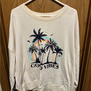 Maurices Cream and Black Graphic 3/4 Sleeve Hoodie